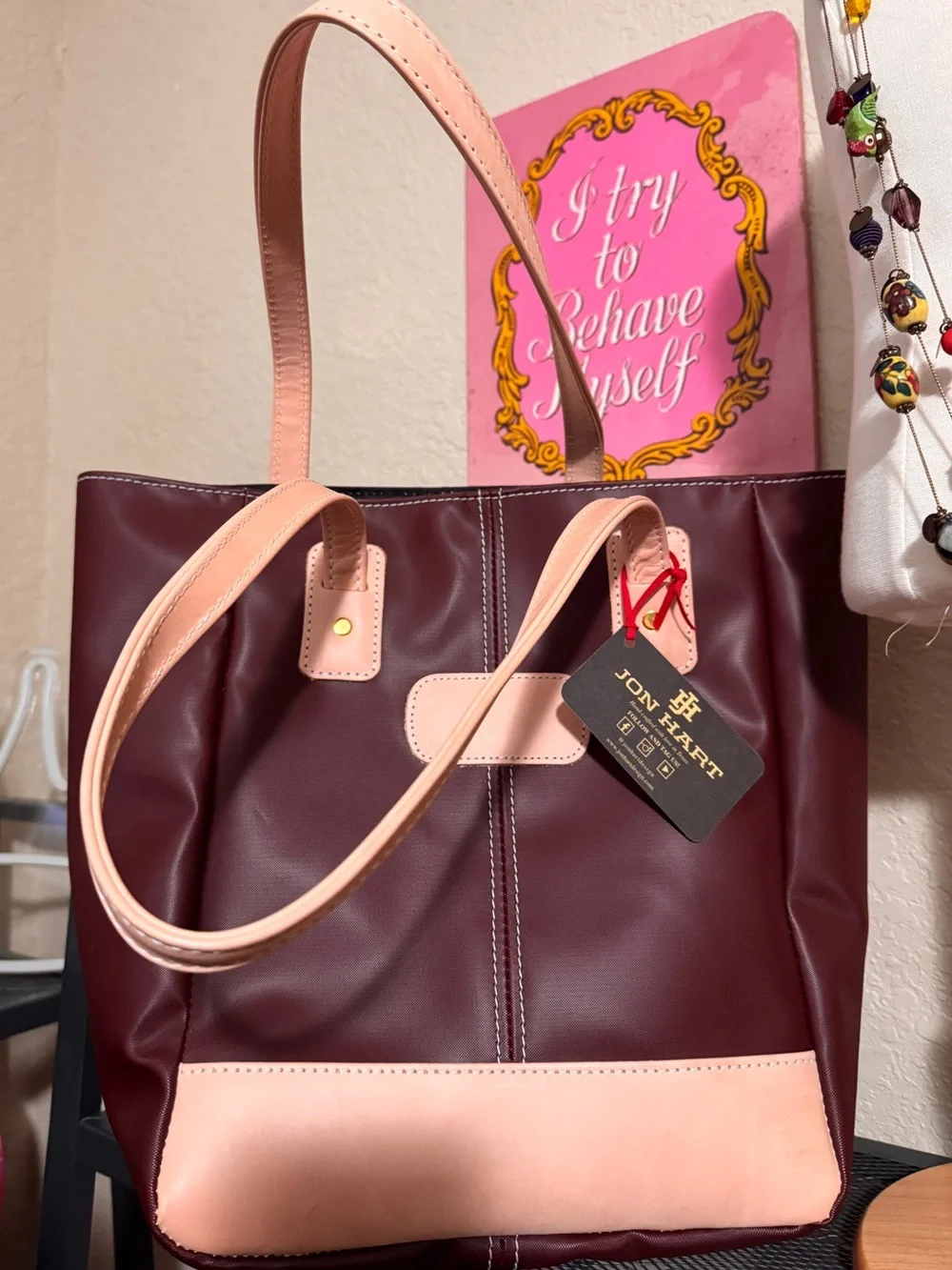 Jon Hart Alamo Heights Tote-Burgundy Maroon NWT